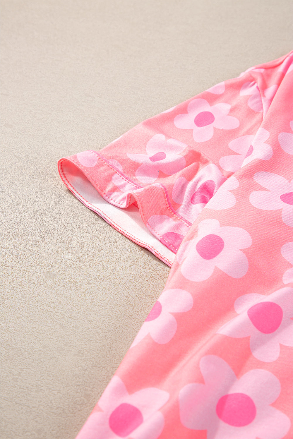 Orange Flower Print Buttoned Shirt and Drawstring Waist Pajama Set