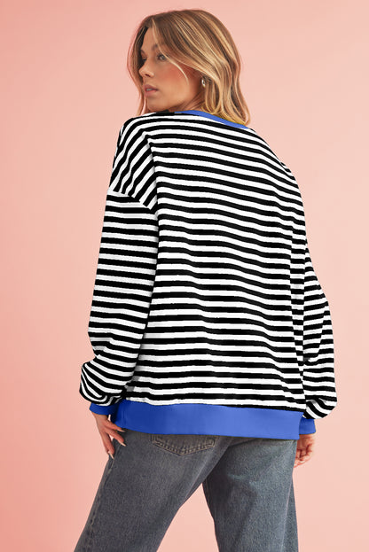 Sky Blue Stripe Contrast Edge Oversized Pullover