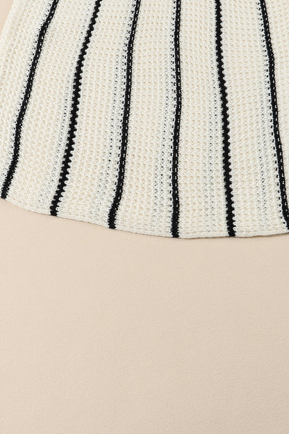 White Contrast V Neck Loose Tunic Sweater
