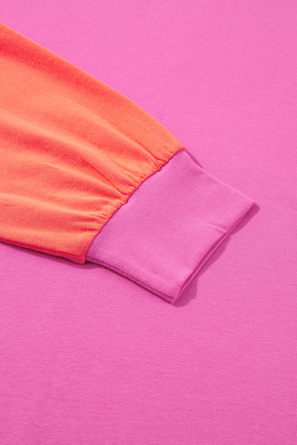 Rose Red Color Block Sleeve Loose Fit Top