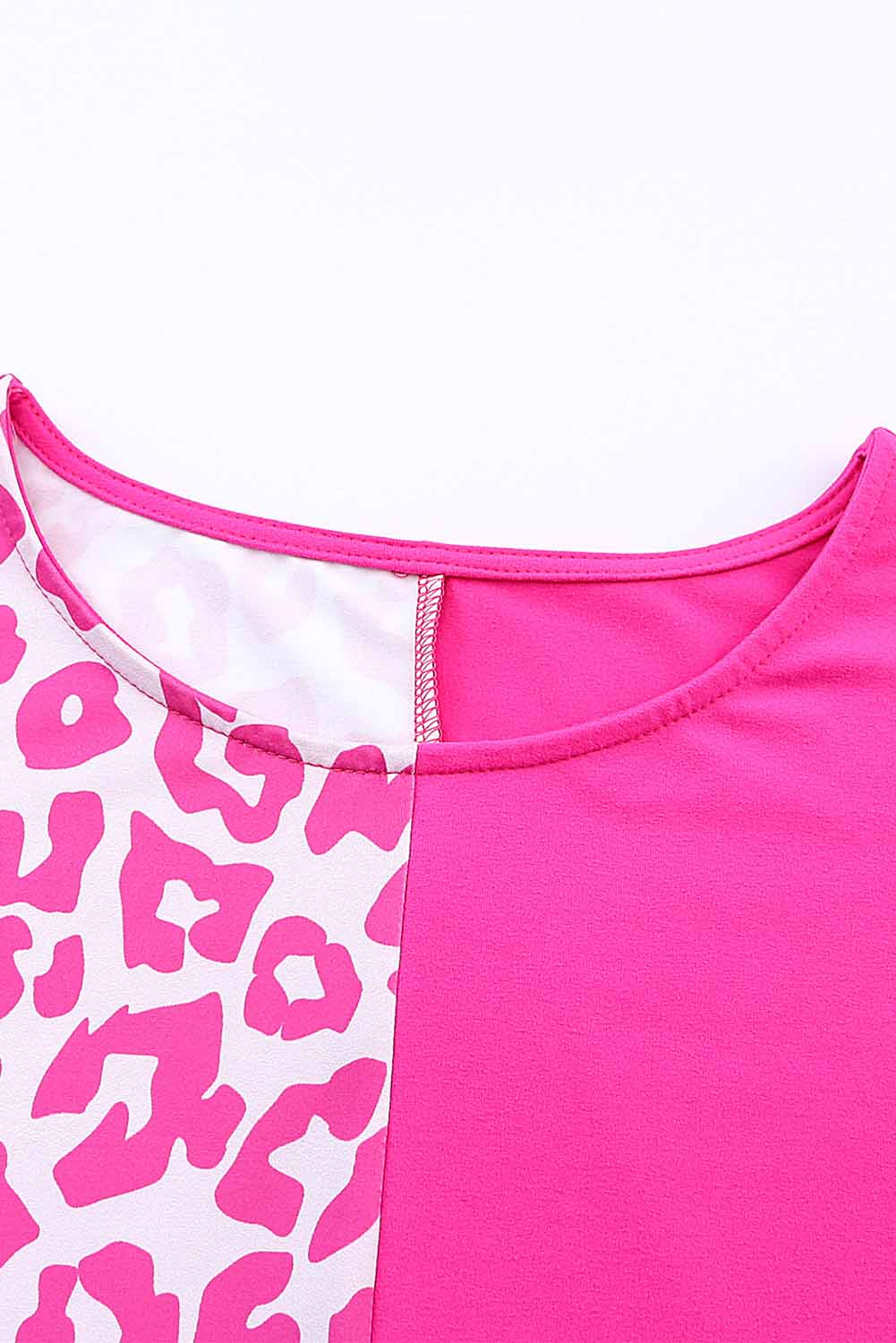 Leopard Color Block Casual Tee with Rolled Sleeves