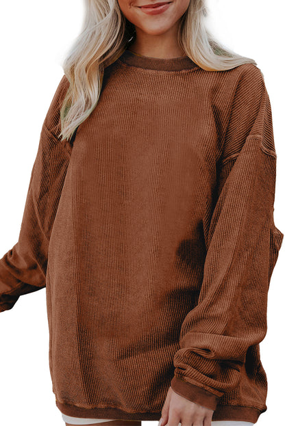 Strawberry Pink Drop Sleeve Ribbed Oversized Sweatshirt