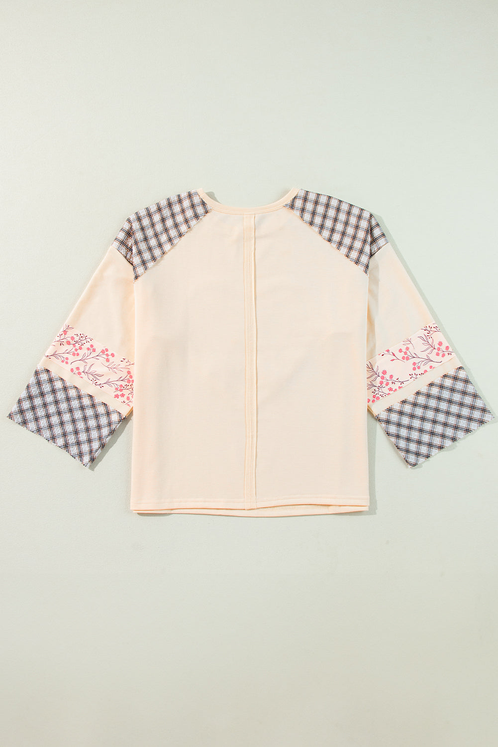 Aqua Plaid Floral Patchwork Heart Long Sleeve Top