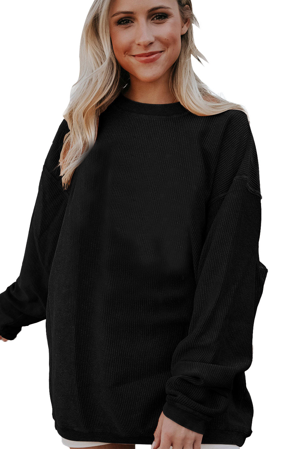 Strawberry Pink Drop Sleeve Ribbed Oversized Sweatshirt