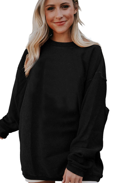 Strawberry Pink Drop Sleeve Ribbed Oversized Sweatshirt
