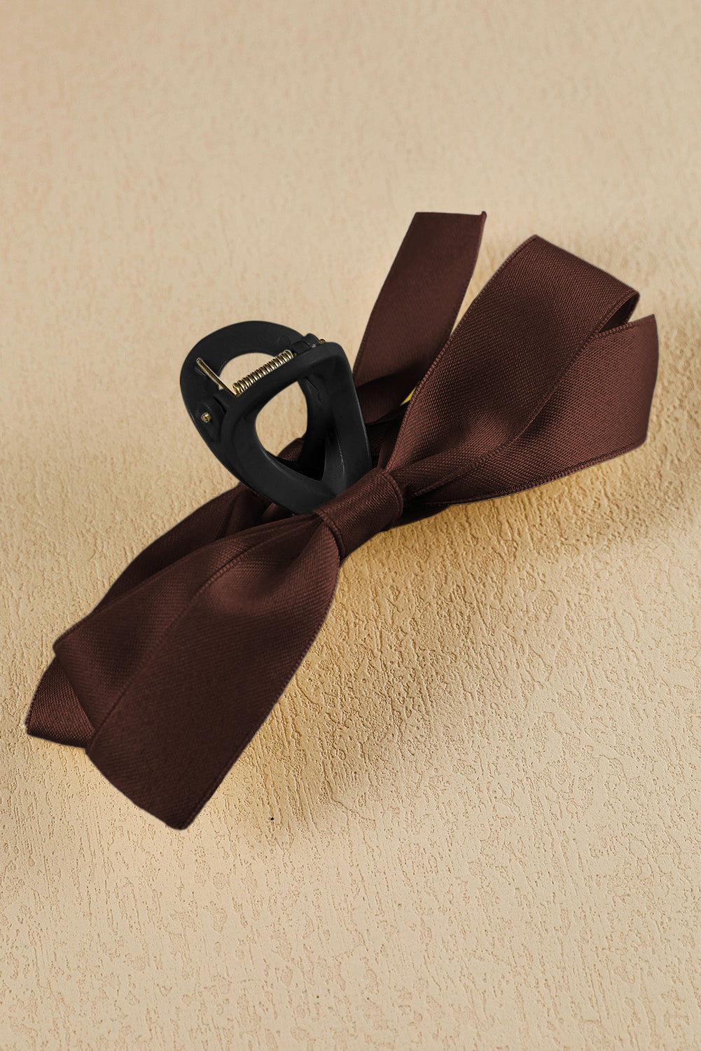 Light French Beige Solid Color Ribbon Bow Decor Hair Clip