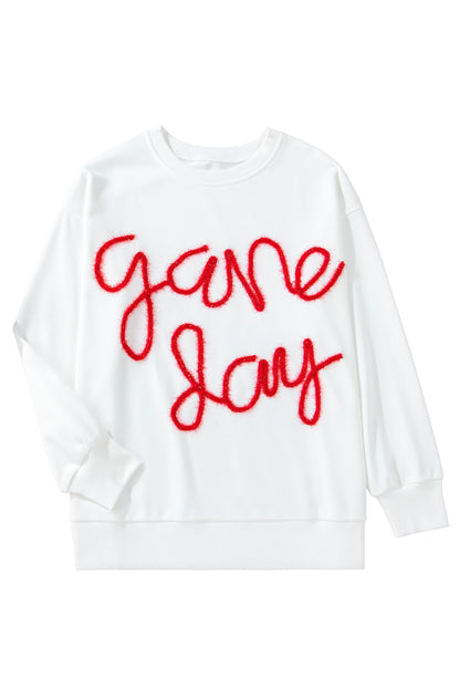 White Tinsel Game Day Drop Shoulder Sweatshirt