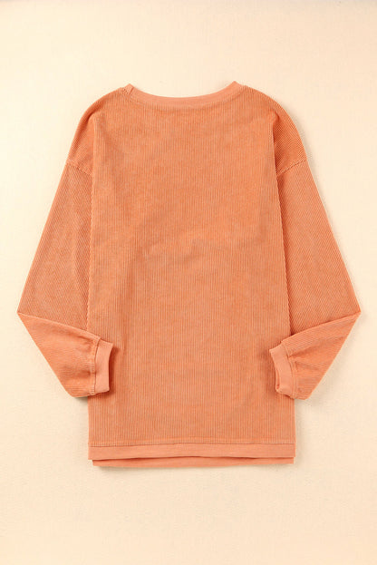 Strawberry Pink Drop Sleeve Ribbed Oversized Sweatshirt