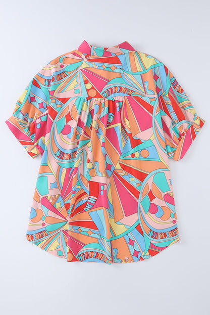 Multicolor Abstract Print Half Batwing Sleeve Loose Shirt