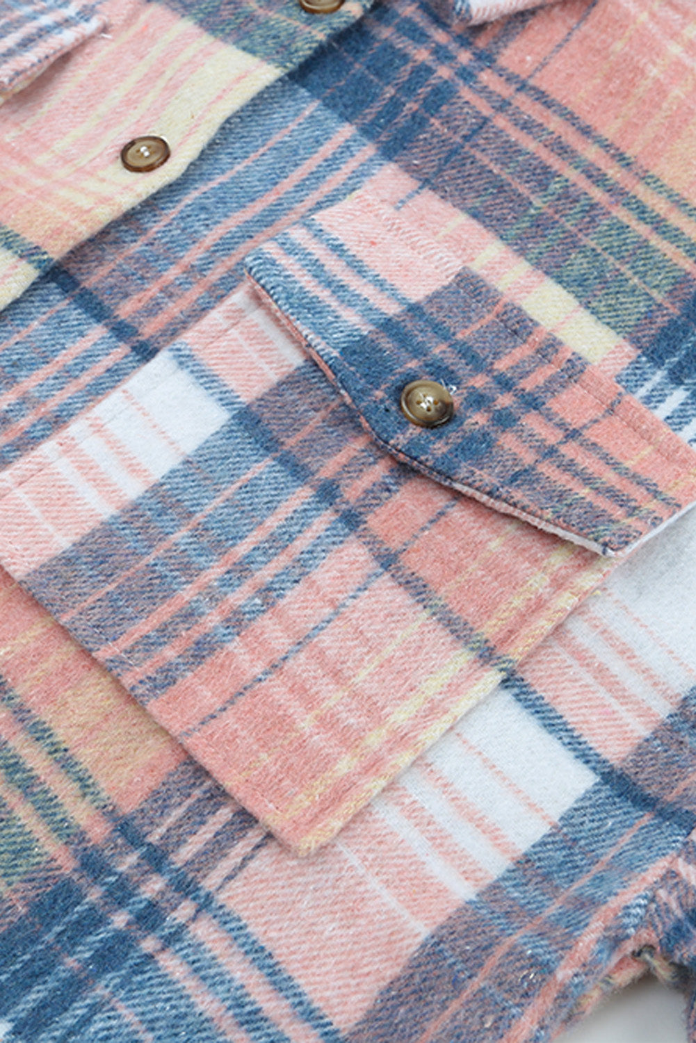 Pink and Grey Plaid Button Up Collar Flannel Shacket
