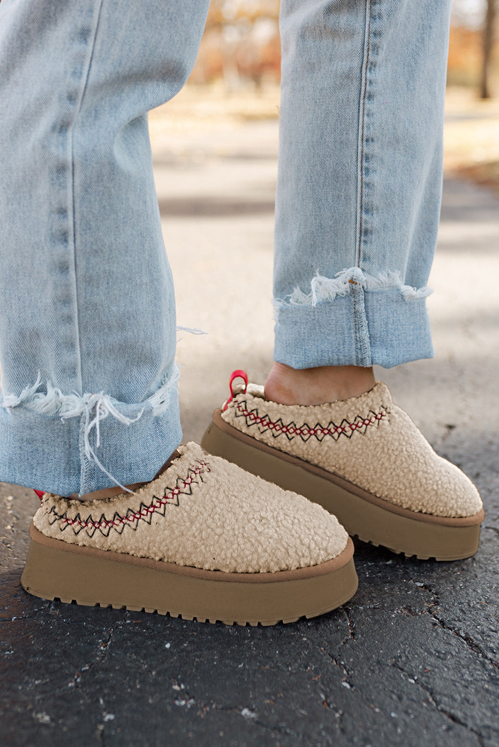 Chestnut Suede Contrast Plush Thick Sole Slippers
