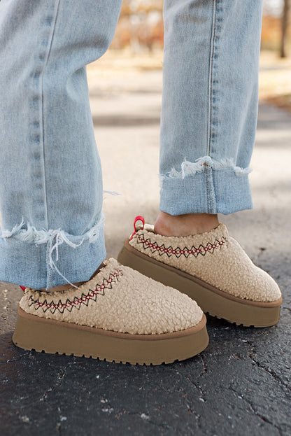 Chestnut Suede Contrast Plush Thick Sole Slippers
