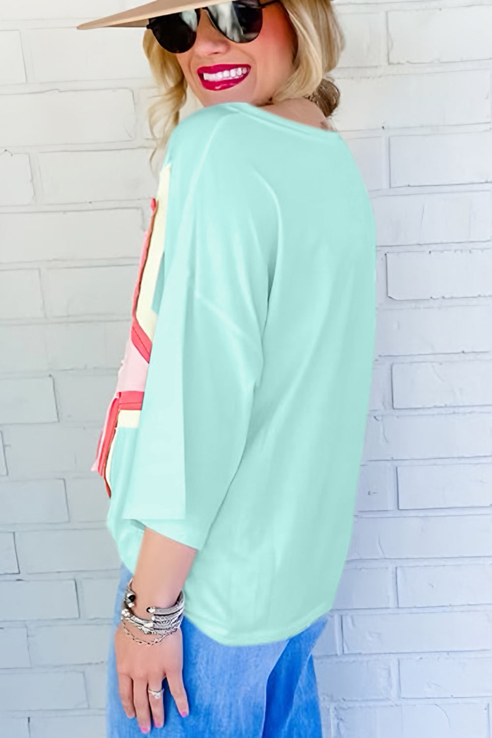 Light Pink Star Patch Colorblock Tee