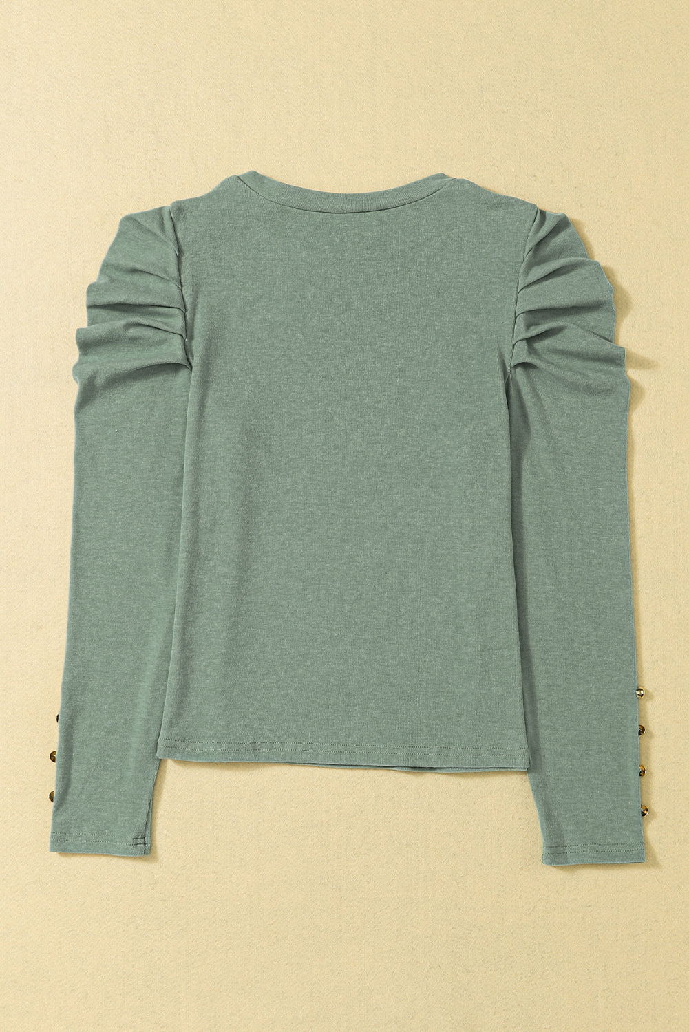 Gray Basic Buttoned Puff Long Sleeve Sheath Top