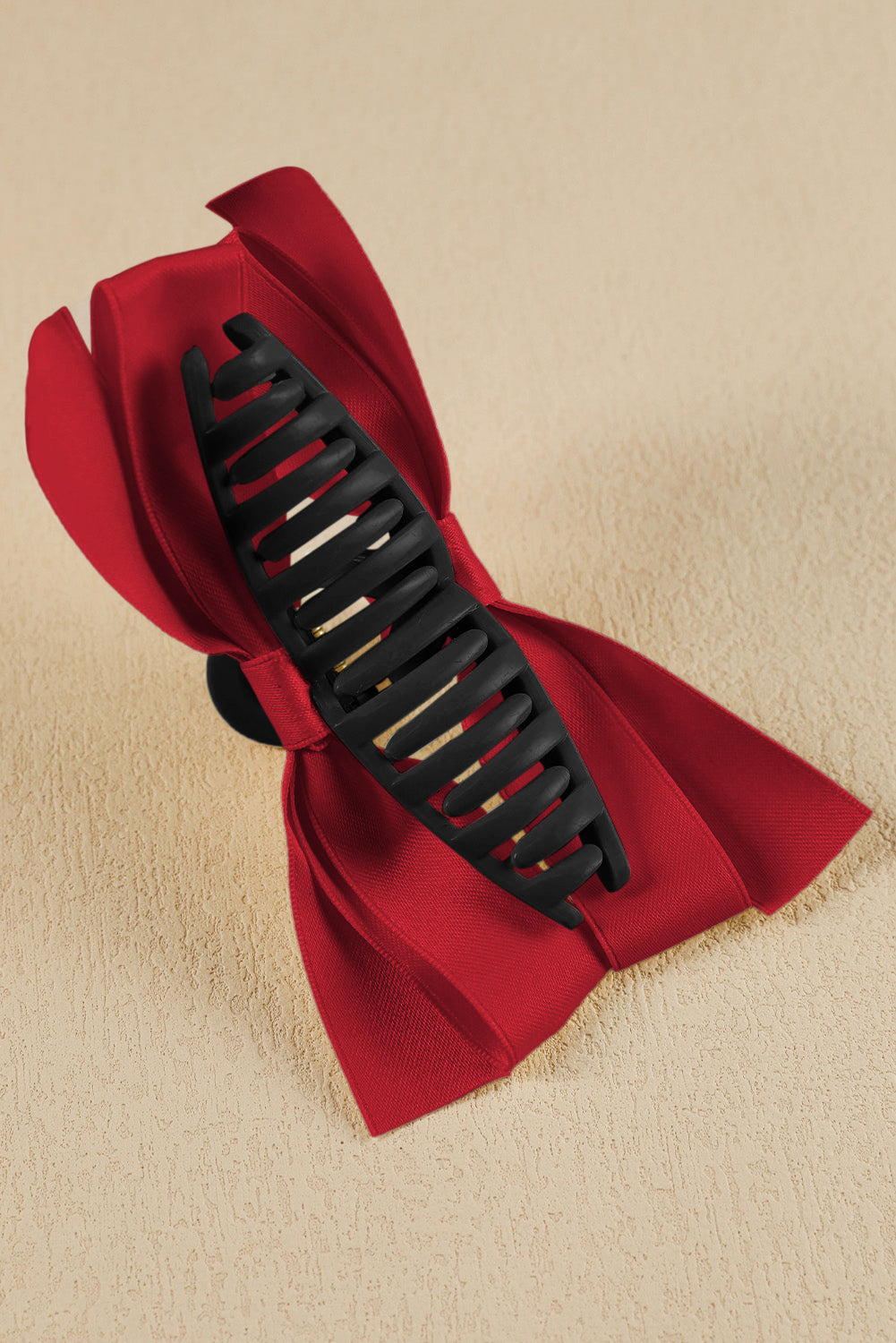 Light French Beige Solid Color Ribbon Bow Decor Hair Clip