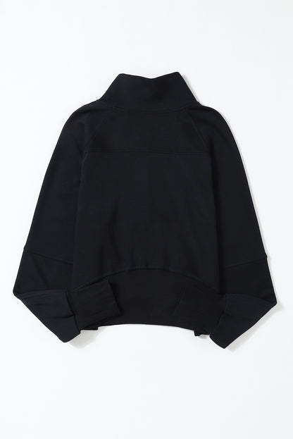 Brown Stand Collar Thumbhole Sleeve Sweatshirt