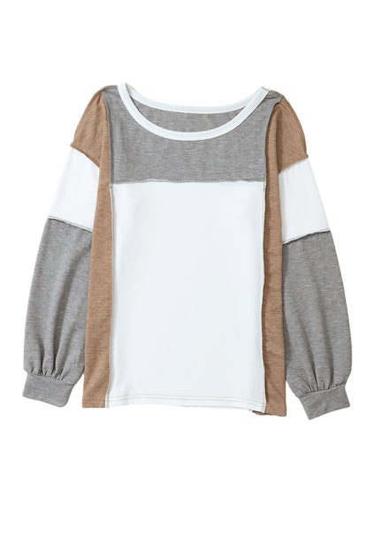 Khaki Color Block Exposed Seam Long Sleeve T Shirt