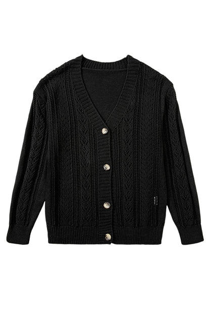 Green Hollow Knit Drop Shoulder Cardigan