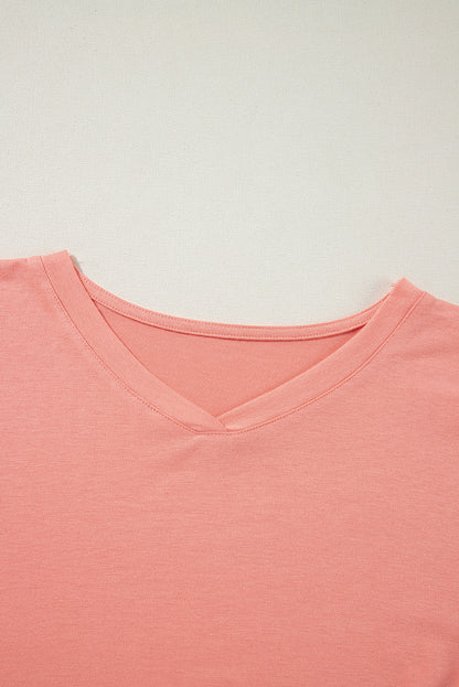 Grapefruit Orange Colorblock V Neck Slits Oversized Top