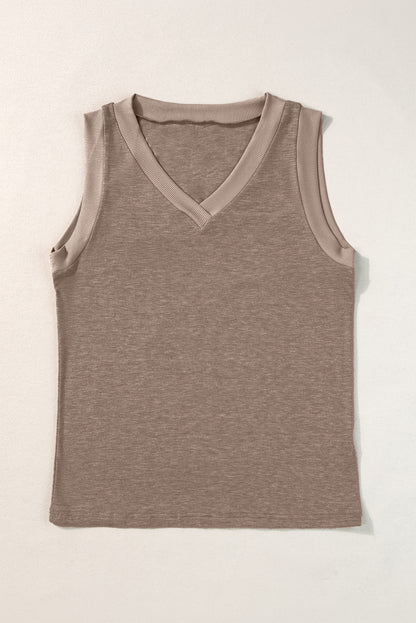 Mist Green Contrast Trim V-Neck Loose Fit Tank Top