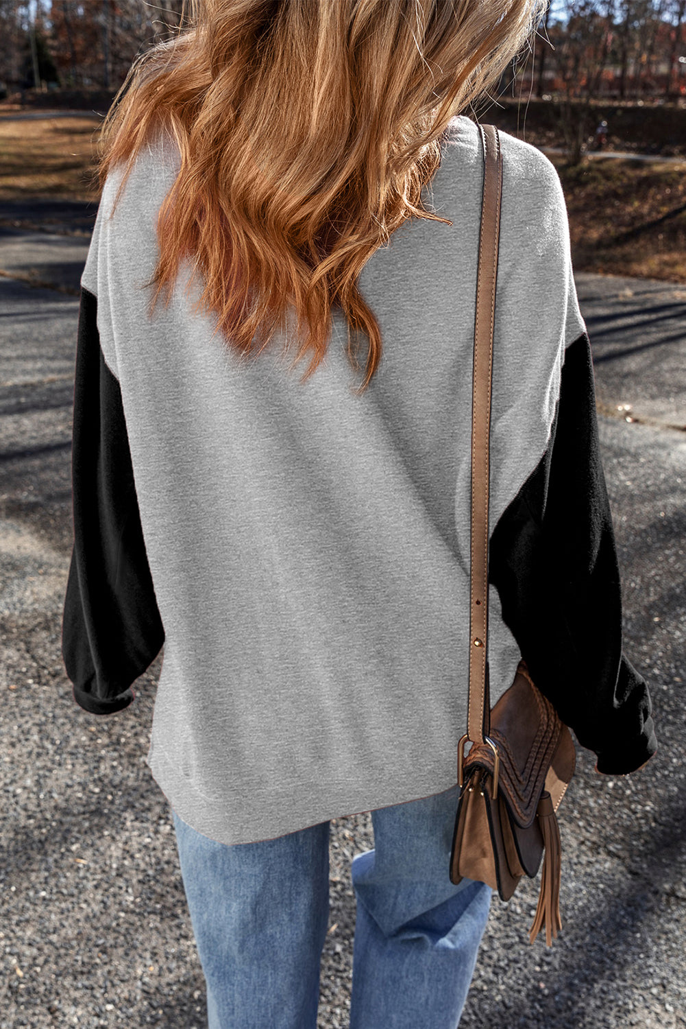 Mineral Red Two Tone Patchwork Drop Shoulder Pullover Sweatshirt