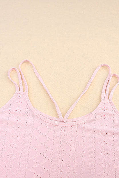 Black Eyelet Strappy Scoop Neck Tank Top