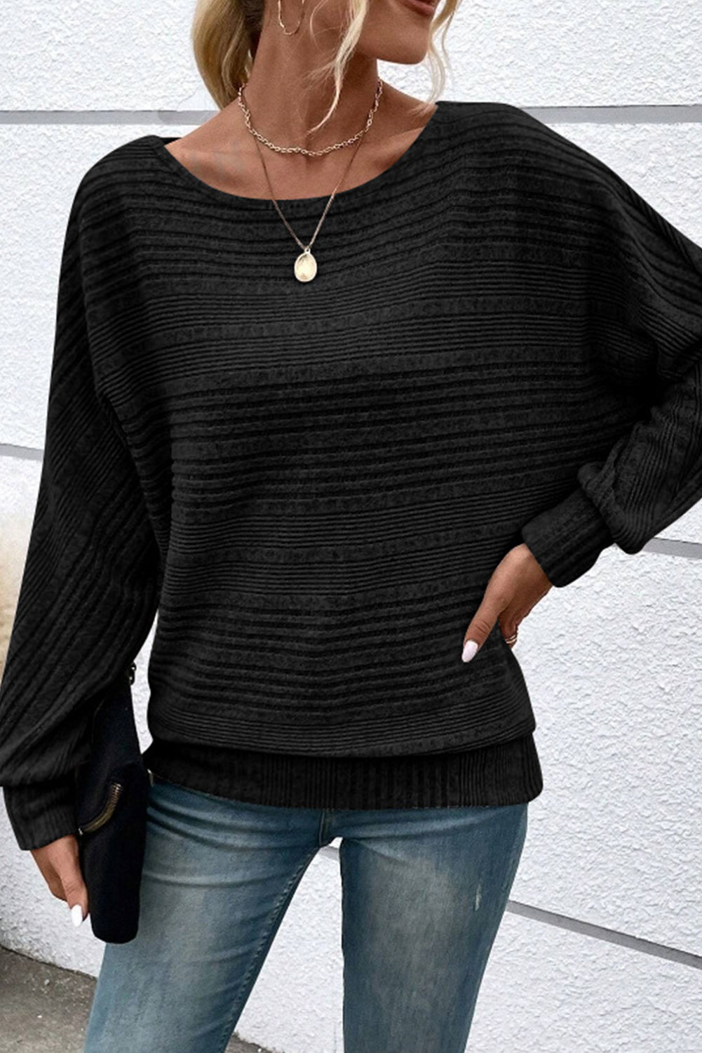Simply Taupe Pit Stripe Batwing Sleeve Top