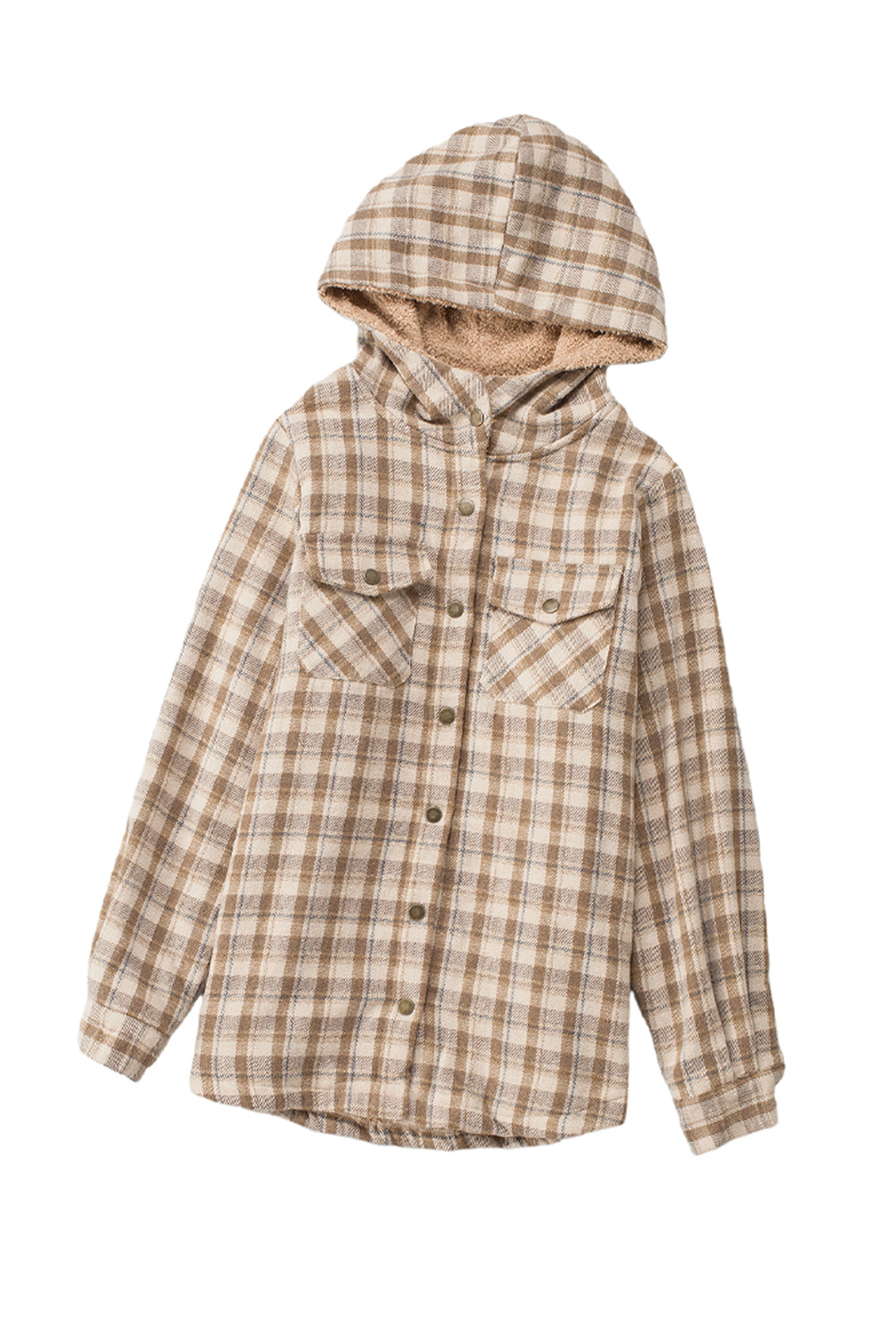 Blue Snap Button Sherpa Lined Hooded Flannel Jacket