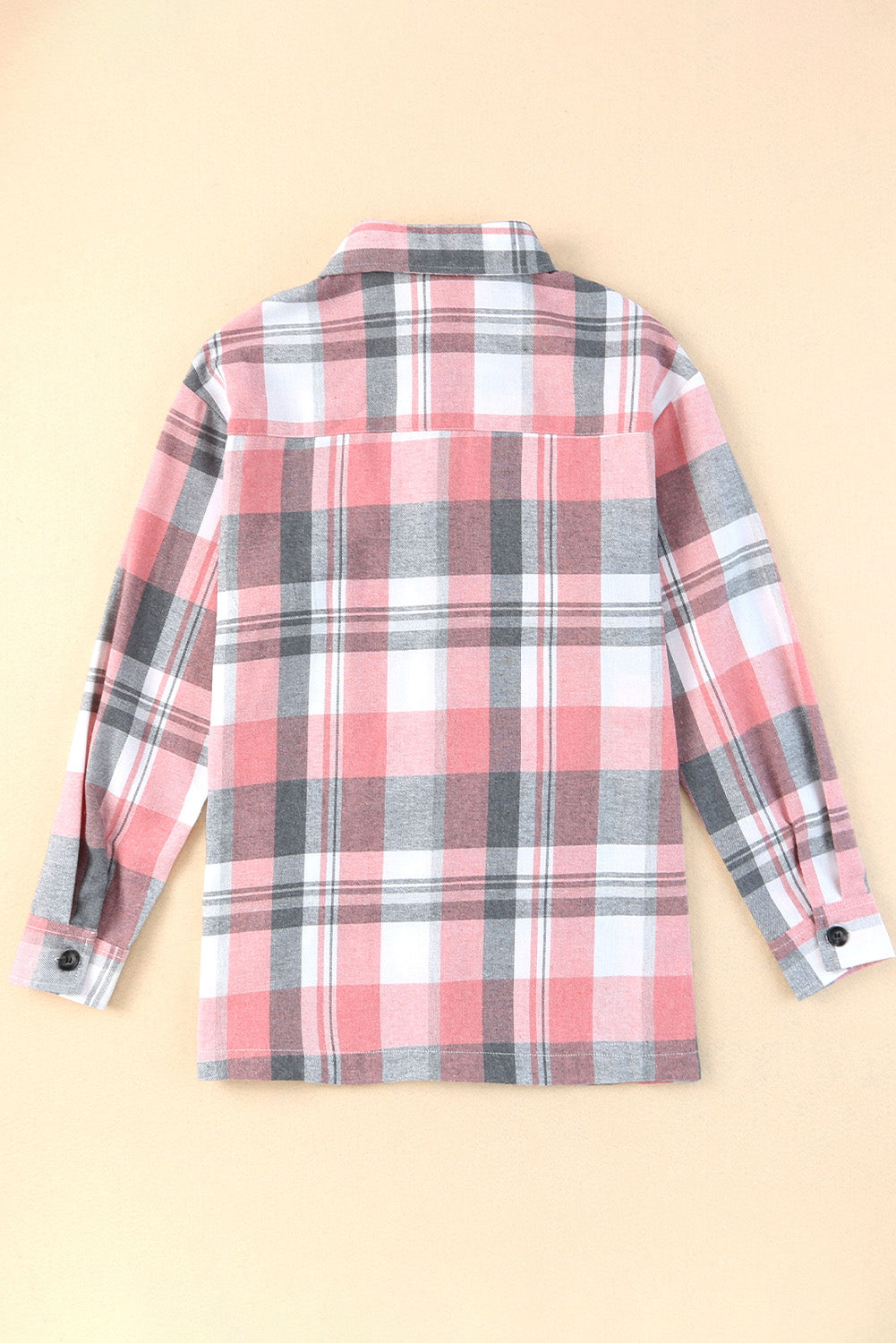 Pink Long Sleeve Collar Button Up Flannel Shacket