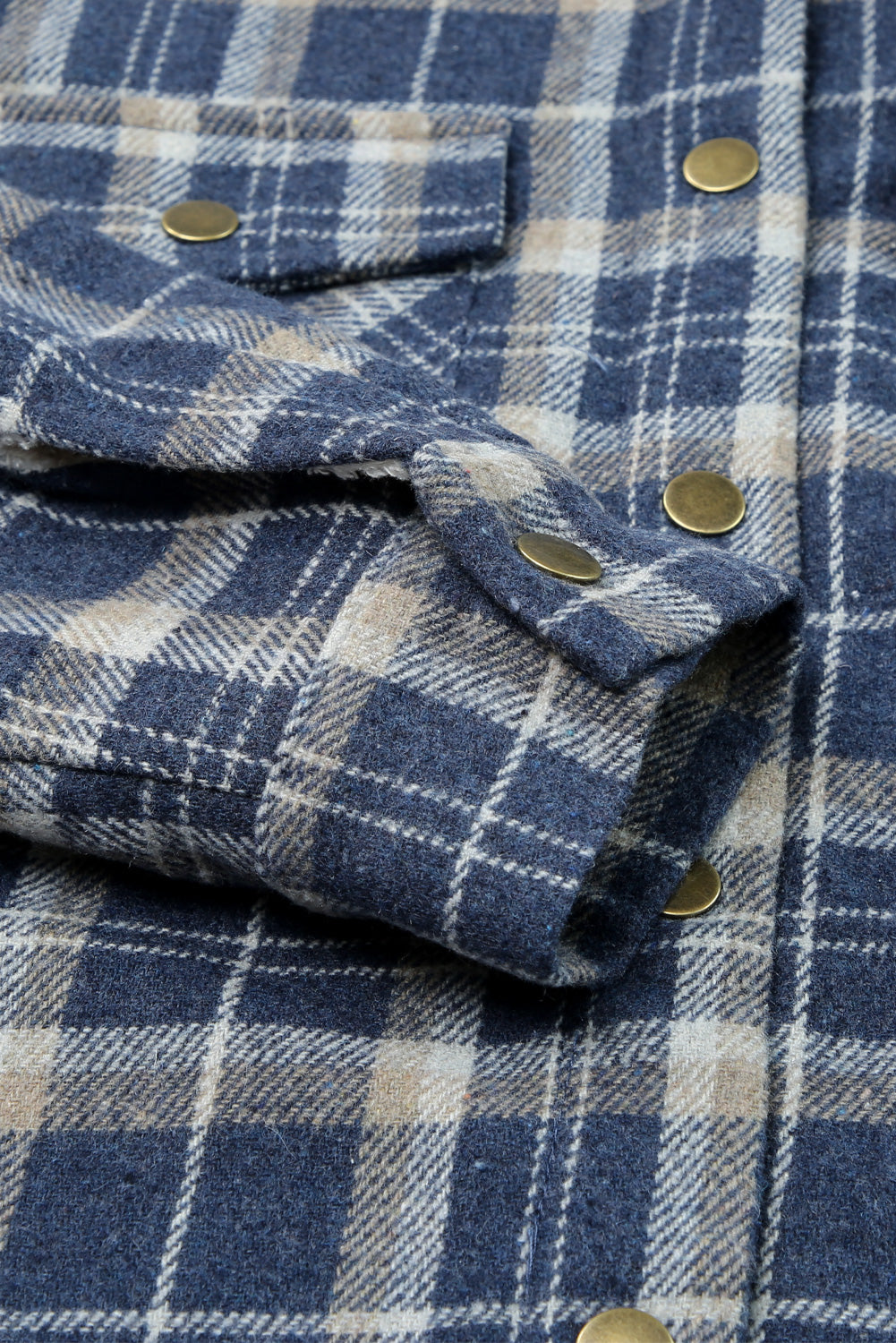 Blue Snap Button Sherpa Lined Hooded Flannel Jacket