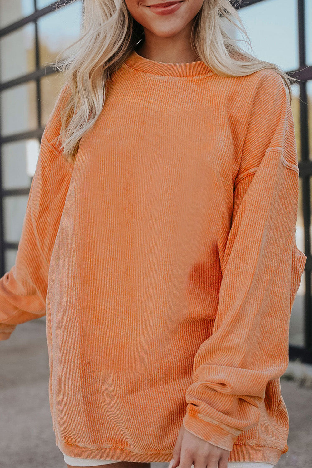 Strawberry Pink Drop Sleeve Ribbed Oversized Sweatshirt