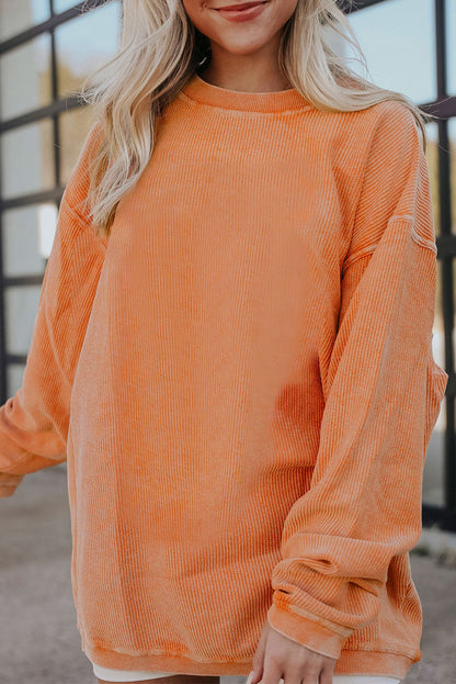 Strawberry Pink Drop Sleeve Ribbed Oversized Sweatshirt