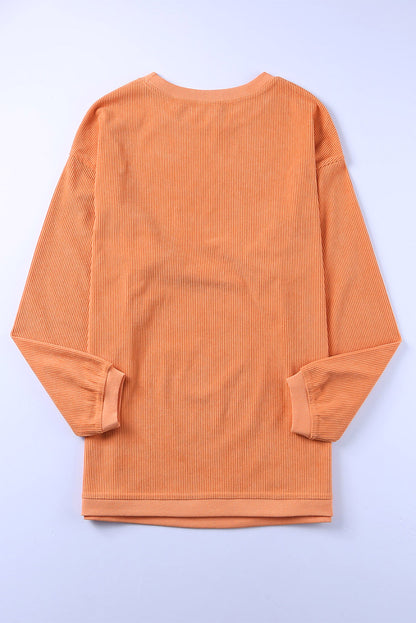 Strawberry Pink Drop Sleeve Ribbed Oversized Sweatshirt
