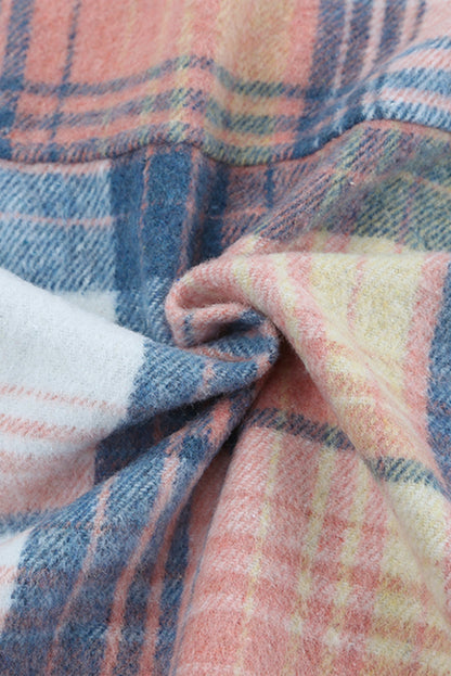Pink and Grey Plaid Button Up Collar Flannel Shacket