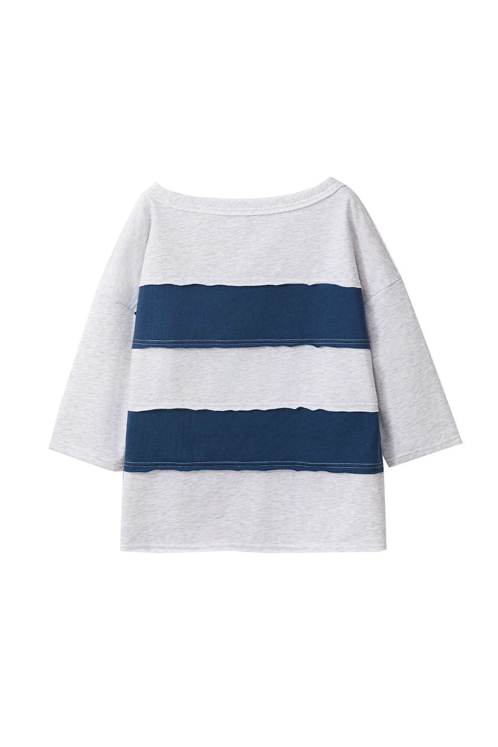 Sail Blue Striped Patchwork Raw Edge Sweatshirt