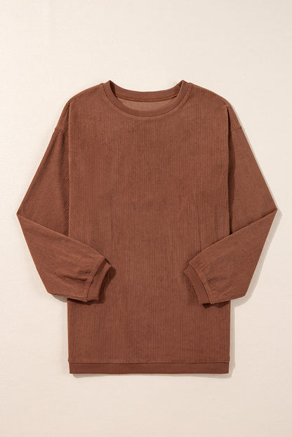 Strawberry Pink Drop Sleeve Ribbed Oversized Sweatshirt