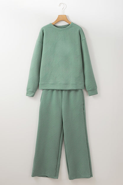 Red Dahlia Textured Loose Slouchy Long Sleeve Top and Pants Set