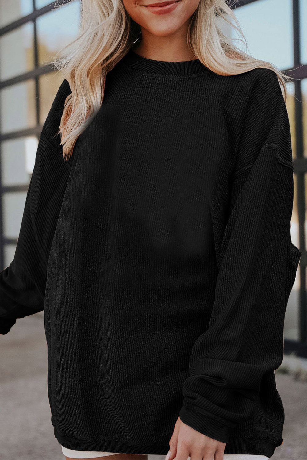 Strawberry Pink Drop Sleeve Ribbed Oversized Sweatshirt
