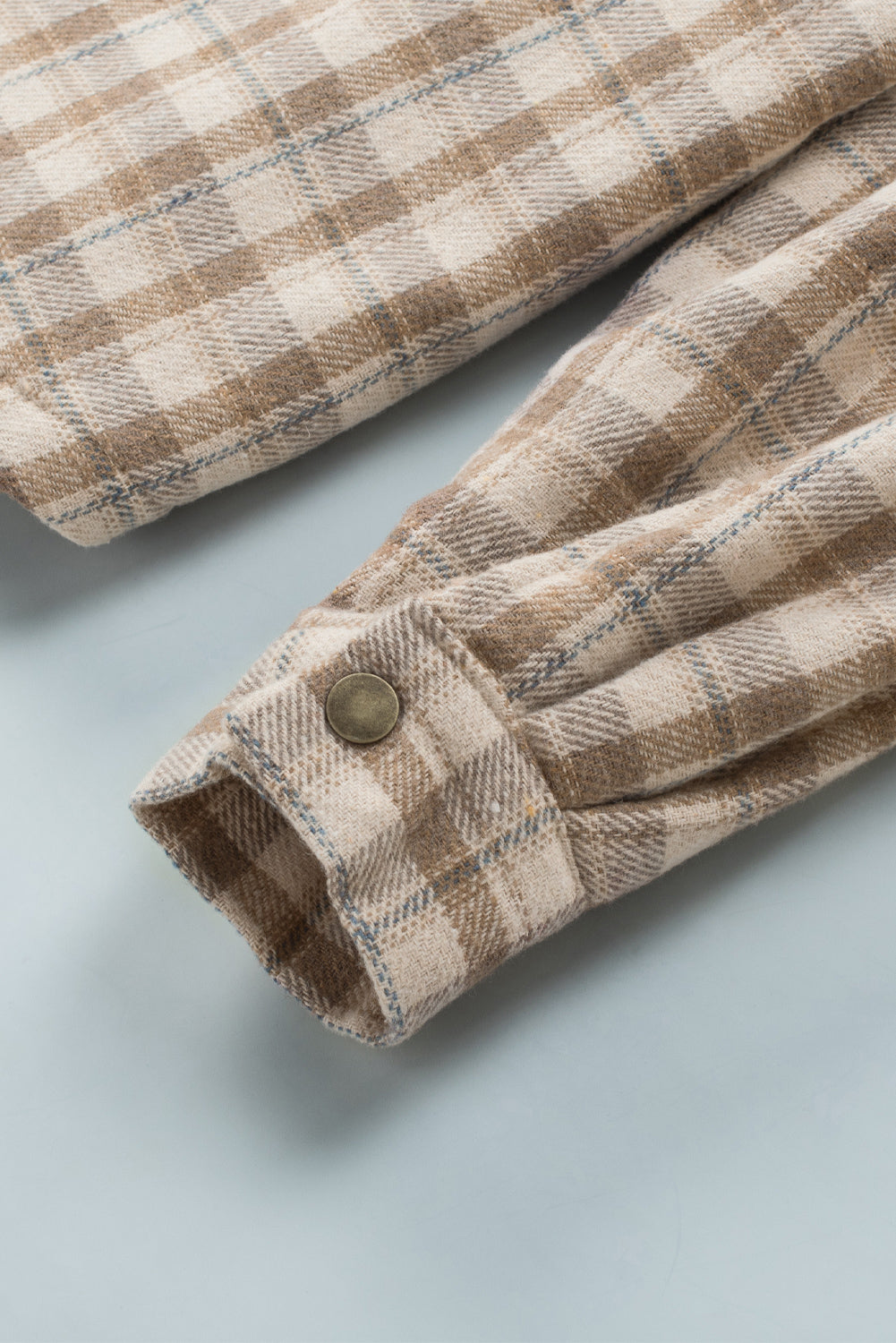 Blue Snap Button Sherpa Lined Hooded Flannel Jacket