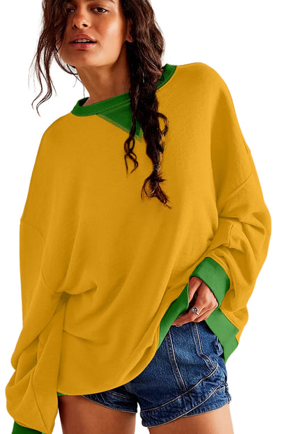 Red Clay Color Block Drop Shoulder Crewneck Oversized Sweatshirt
