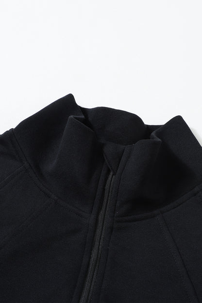 Brown Stand Collar Thumbhole Sleeve Sweatshirt