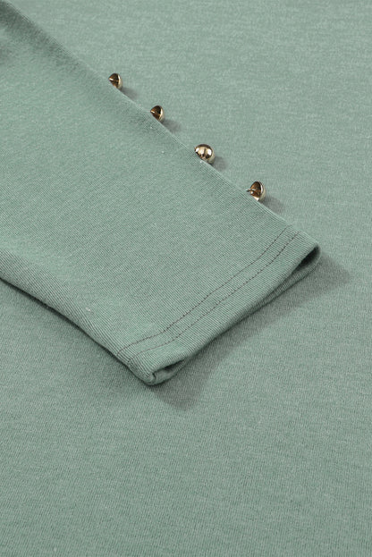 Gray Basic Buttoned Puff Long Sleeve Sheath Top