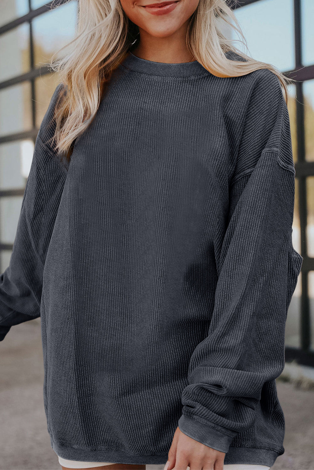 Strawberry Pink Drop Sleeve Ribbed Oversized Sweatshirt