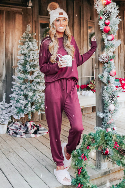 Black Long Sleeve Pullover & Jogger Pants Loungewear Set