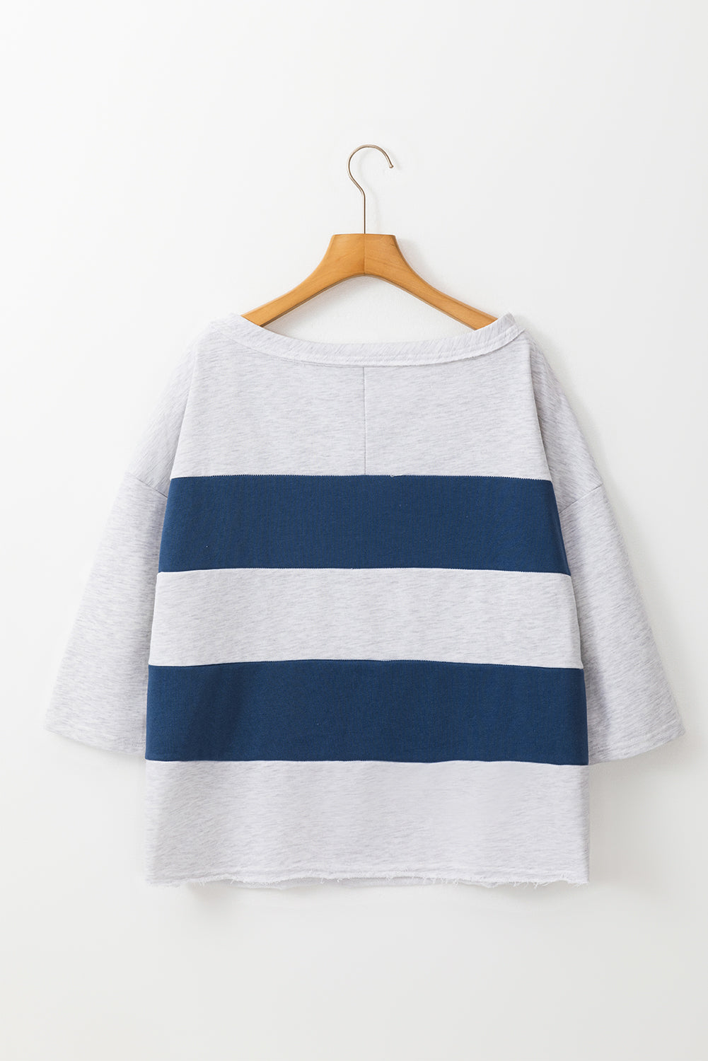 Sail Blue Striped Patchwork Raw Edge Sweatshirt