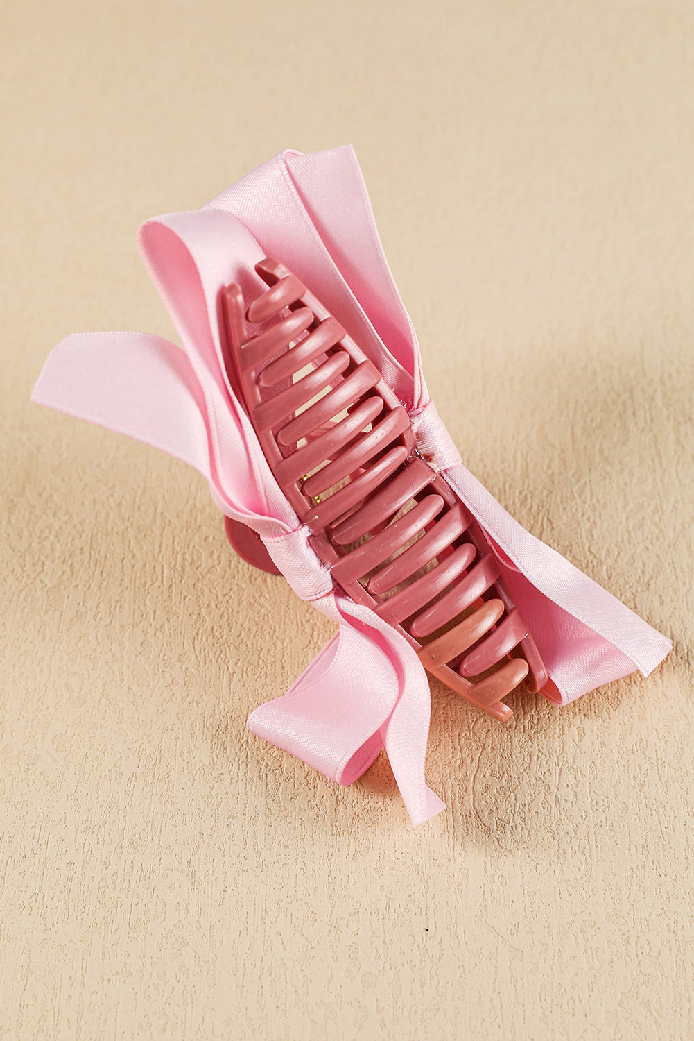 Light French Beige Solid Color Ribbon Bow Decor Hair Clip