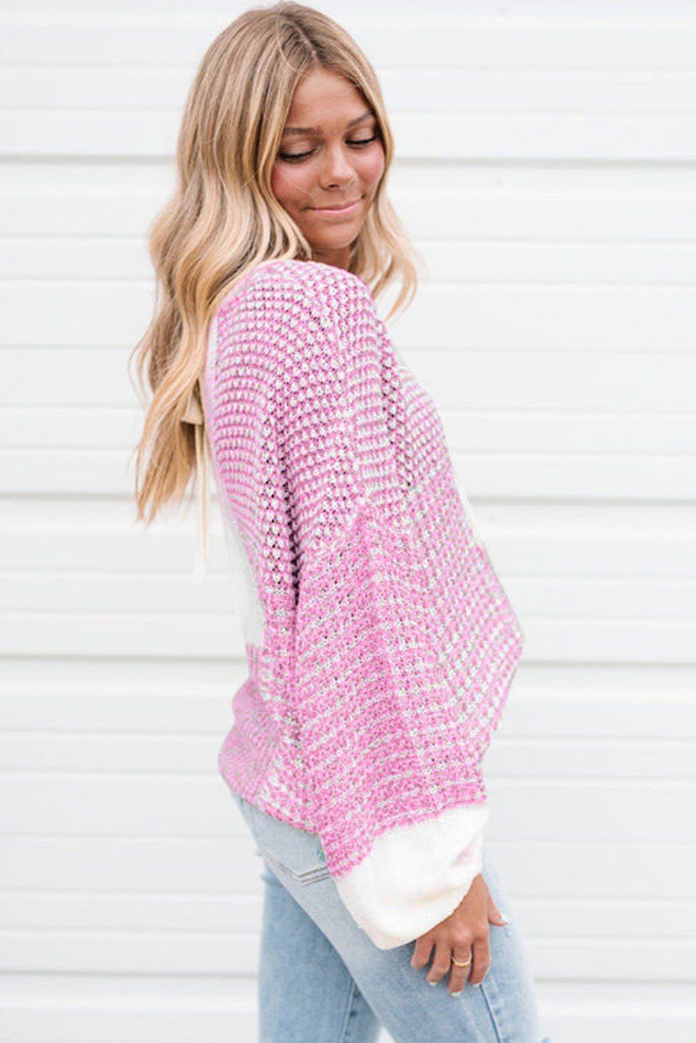 Black Patchwork Tie Back Drop Shoulder Knit Sweater