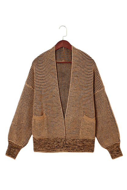 Apricot Chunky Knit Pockets Drop Sleeve Cardigan