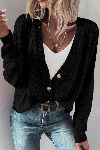 Green Hollow Knit Drop Shoulder Cardigan