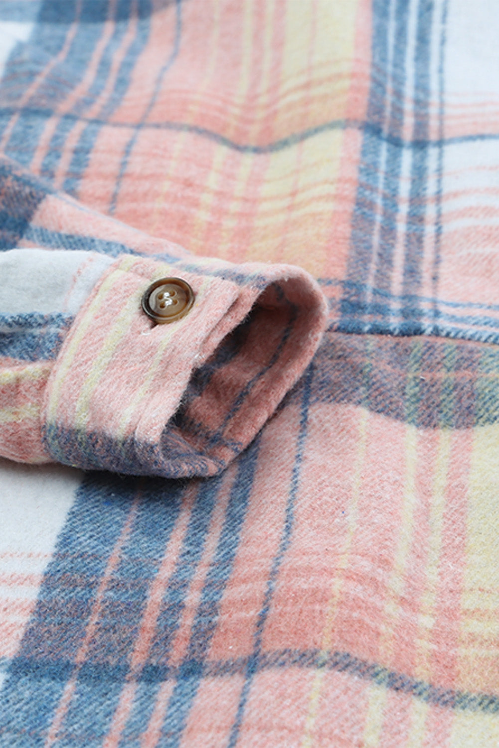 Pink and Grey Plaid Button Up Collar Flannel Shacket